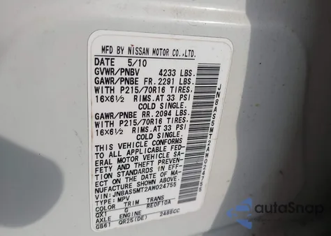 2010 Nissan Rogue S из США, поврежденный, VIN JN8AS5MT2AW024755